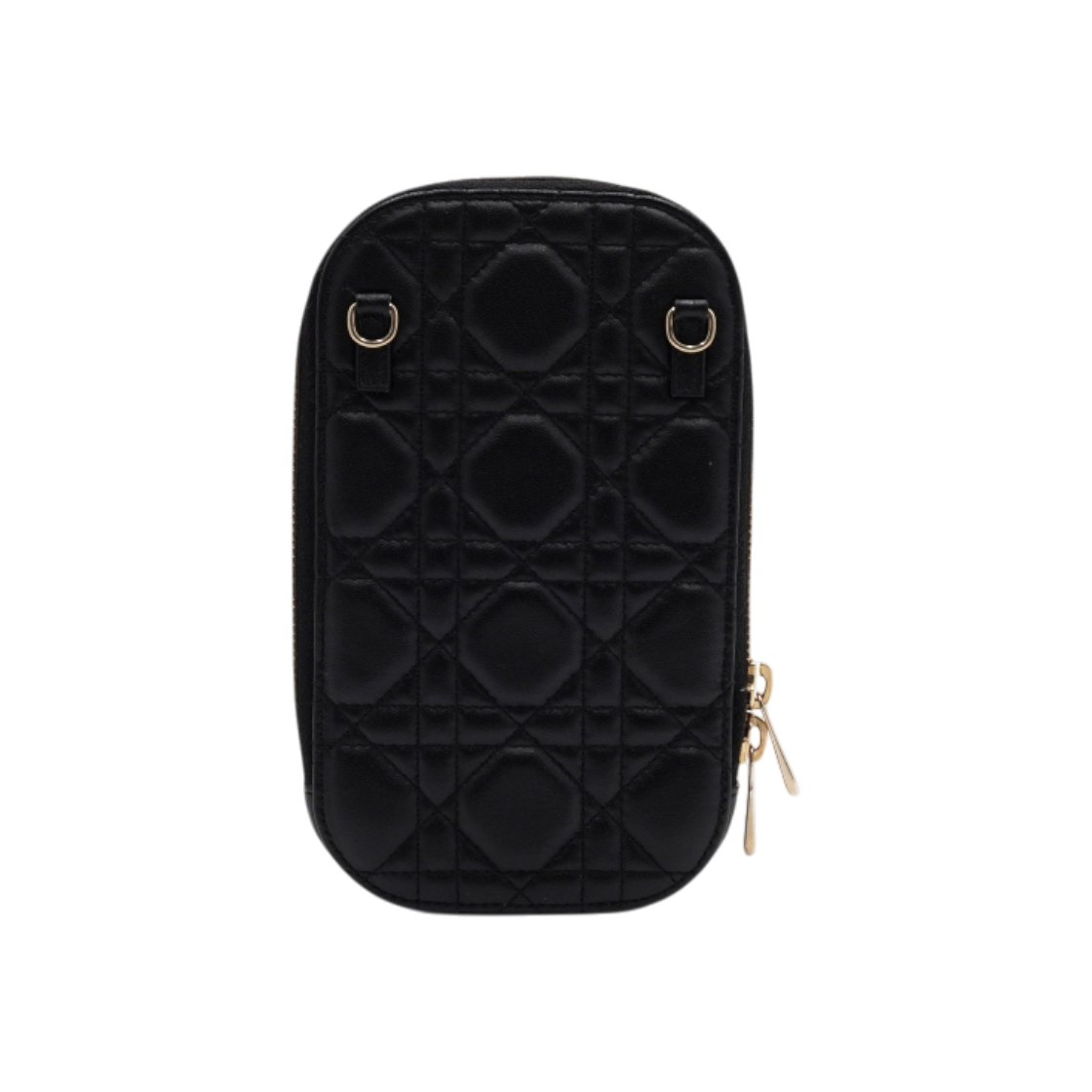ITOE4RH47POJ Dior S0872ONMJ Black Cannage Lambskin Lady Dior Phone Holder Tote Bag Gold Chain Shoulder Strap