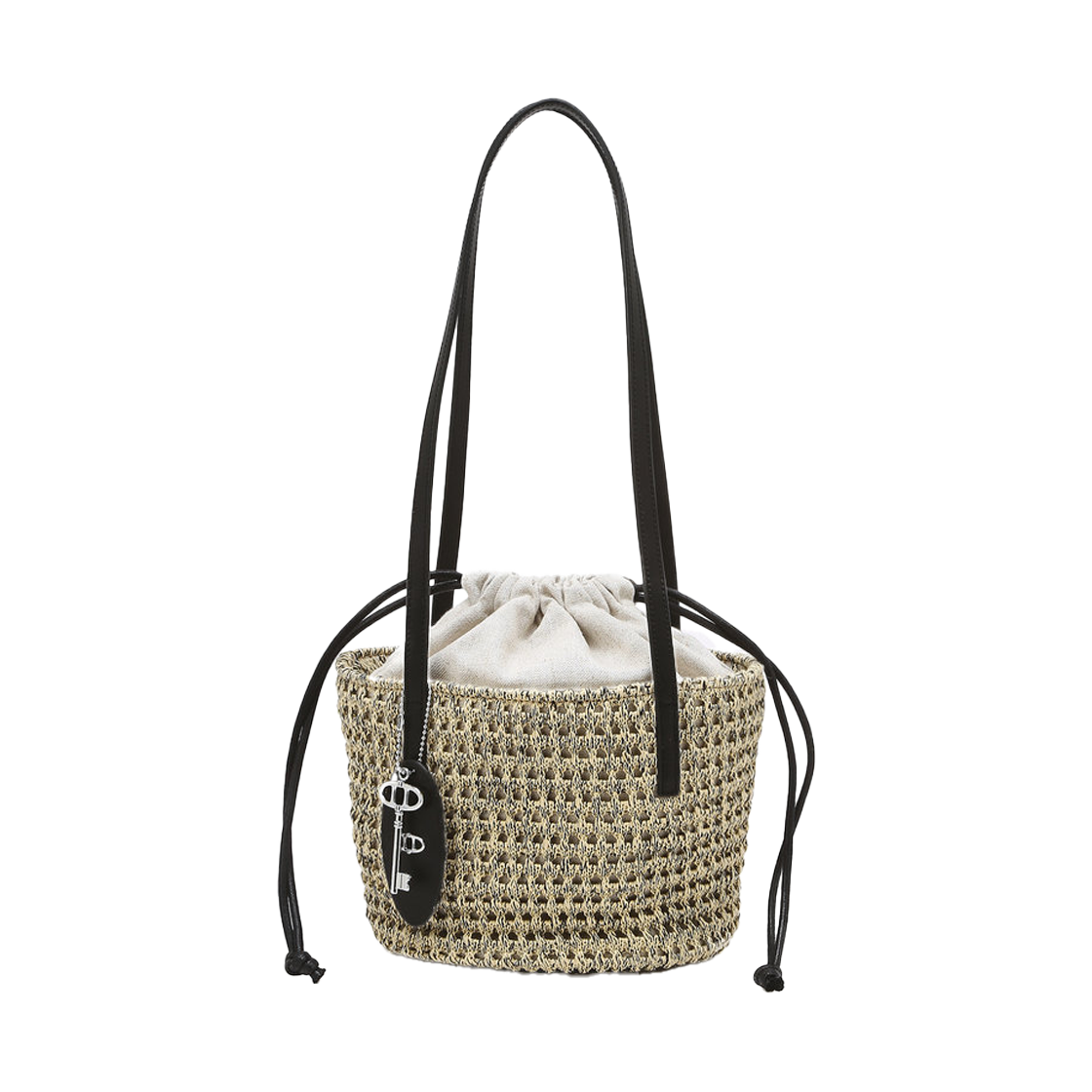 AABA6F804BK Athe Vanessabruno Acc Mixed Color Raffia Shoulder Bag S Black