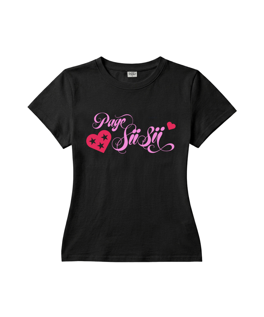 P261STS042BK pagesiisii Star Heart Lettering Print Slim Fit T-Shirt Black