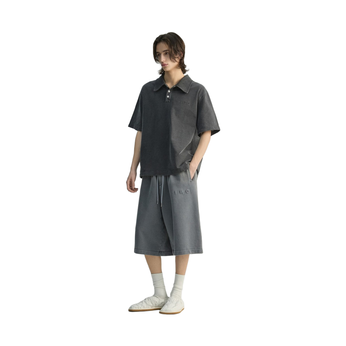 이로 자레스 데님 질감 버튼 카라 반소매 티셔츠 그레이(Iro Jareth Denim Texture Button-Collar Short-Sleeve T-Shirt Gray) - 3