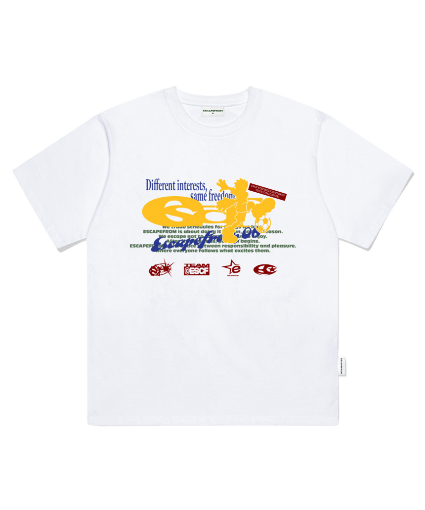 E261OTS061WH Escapefrom  Football Player ESCF Logo Collage Print Oversized T-Shirt White