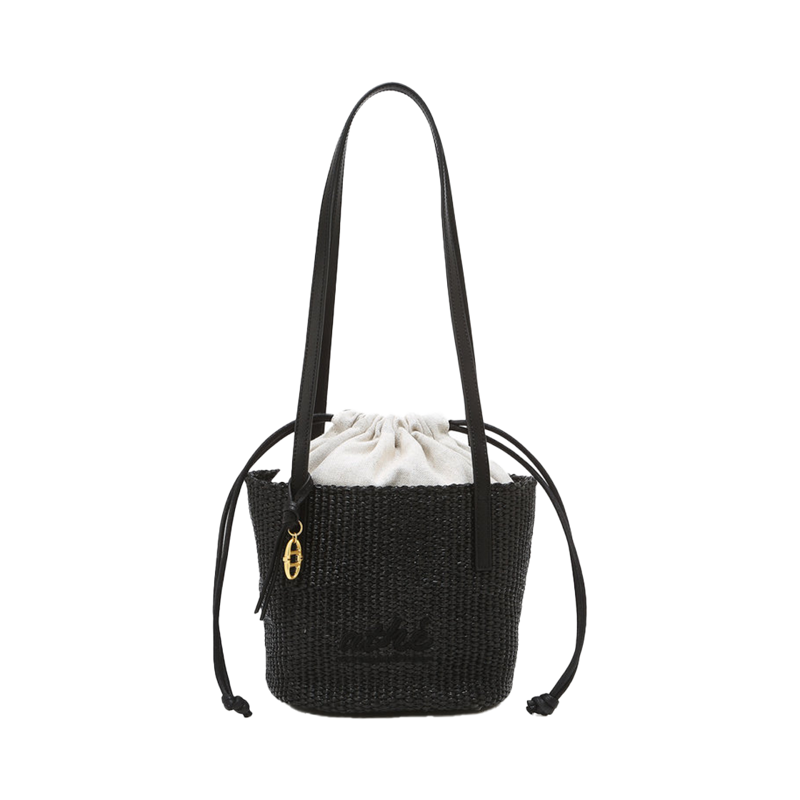 AABA6F802BK Athe Vanessabruno Acc Black Raffia Shoulder Bag S Black