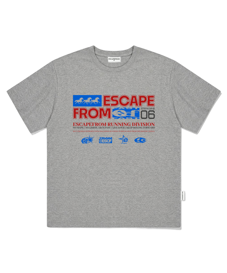 E261OTS161GR Escapefrom Moving Triple Horse Print Oversized T-Shirt Gray