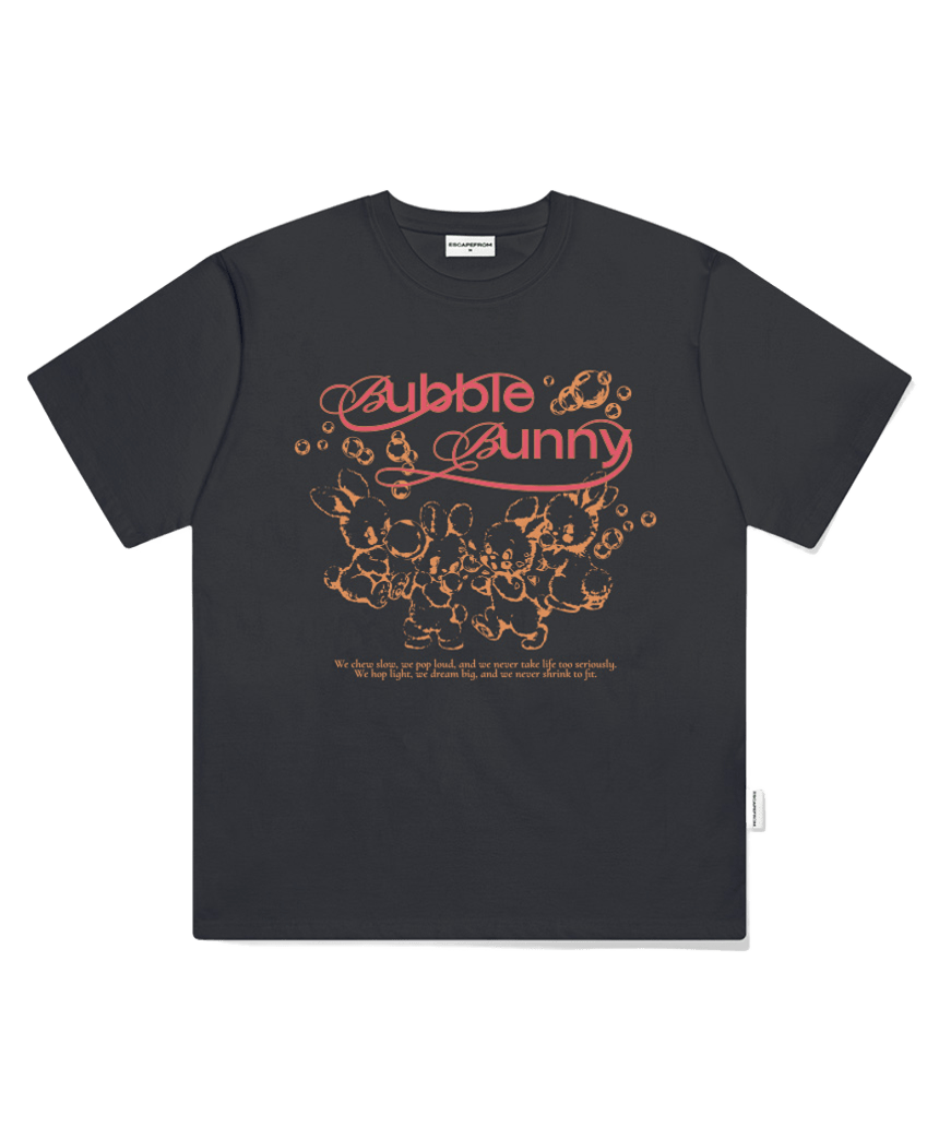 E261OTS068CG Escapefrom Bubble Bunny Print Oversized T-Shirt Charcoal
