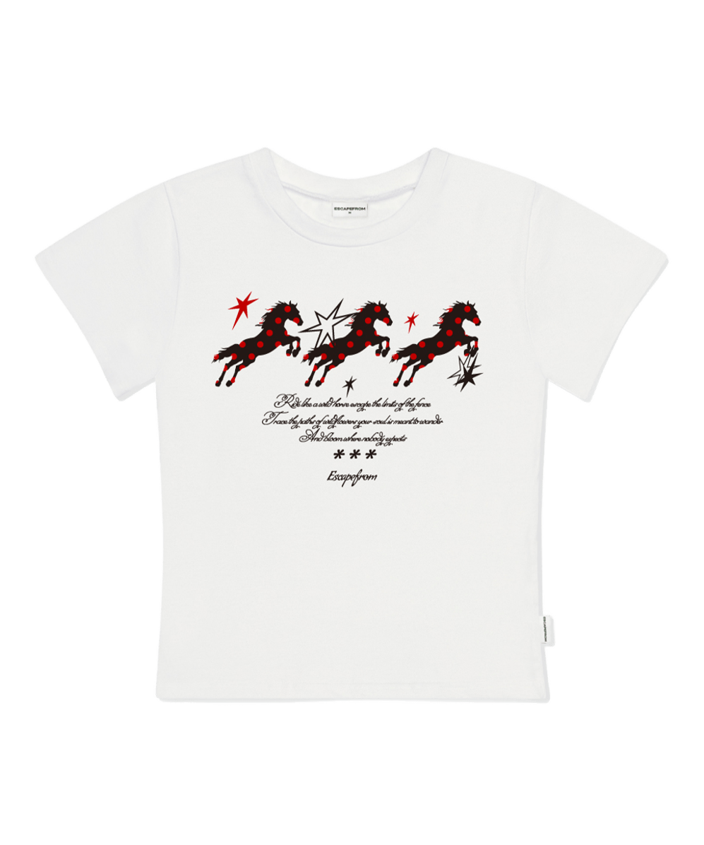 E261STS113IV Escapefrom Trio Dot Horse Print Slim Fit T-Shirt Ivory