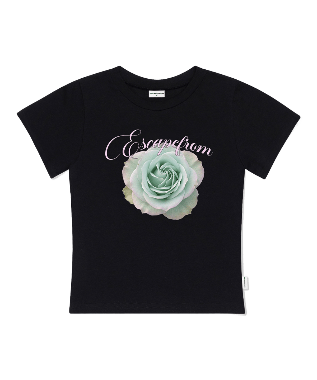 E261STS033BK Escapefrom Mint Real Rose Print Slim Fit T-Shirt Black
