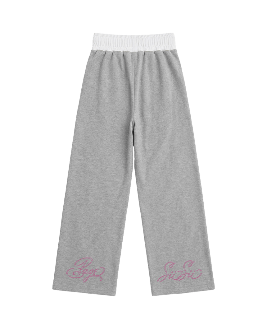 P261OSP006GR pagesiisii SiiSii Lettering Print Contrast Waistband Sweatpants Gray