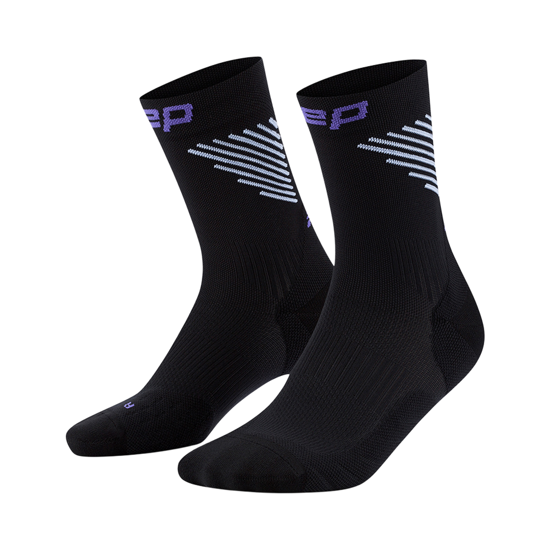 CEP 버티컬 미드컷 삭스 블랙 라임퍼플 남성용(CEP Core Run Edt. Vertical Socks Mid Cut Black Lime Purple Men's)