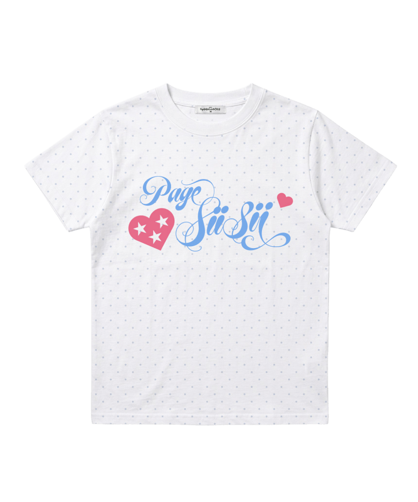 P261NTS004RR pagesiisii Star Heart Lettering Print Dot Standard Fit T-Shirt Sky Blue