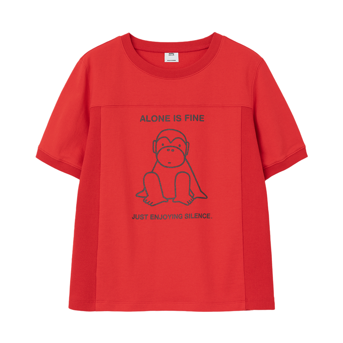 밀로 우먼 x 미피 사일런스 몽키 저지 티셔츠 레드(MILLO WOMEN x miffy Silence Monkey Jersey T-Shirt Red)