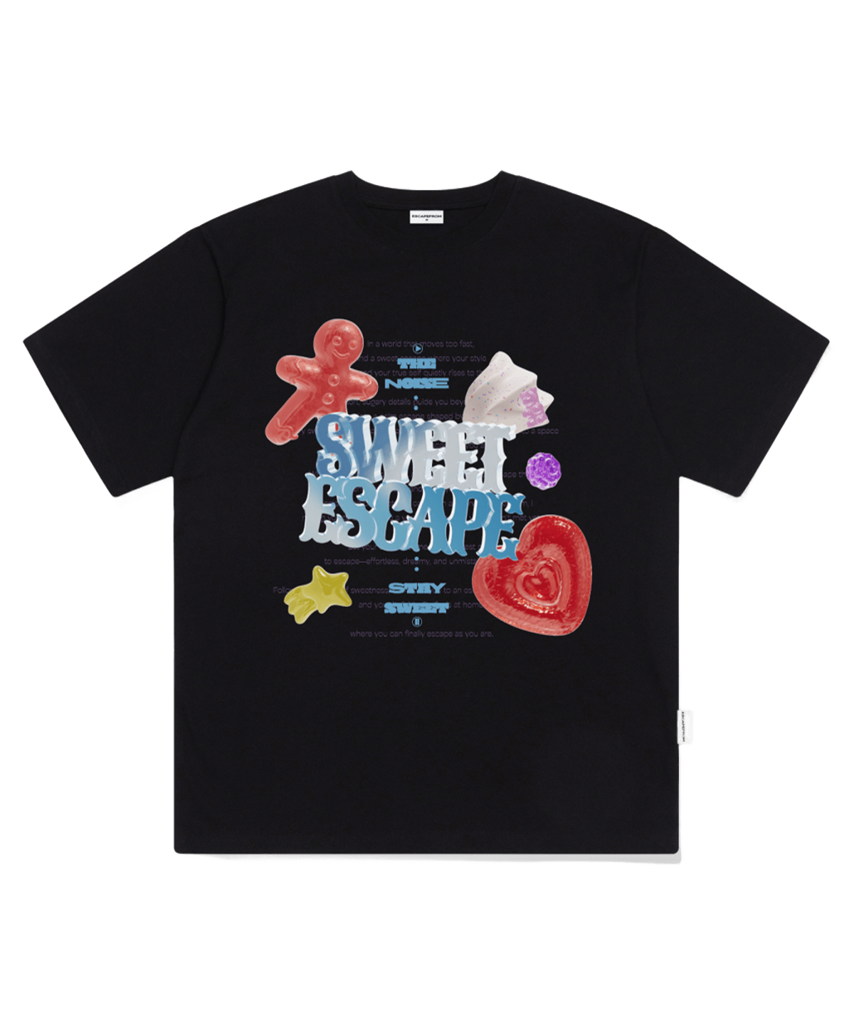 E261OTS137BK Escapefrom Sweet Escape Print Oversized T-Shirt Black