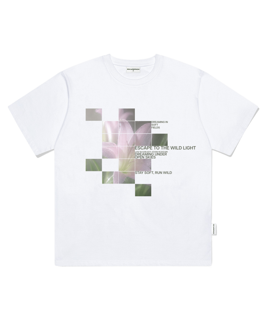 E261OTS156WH Escapefrom Nature Flower Print Oversized T-Shirt White