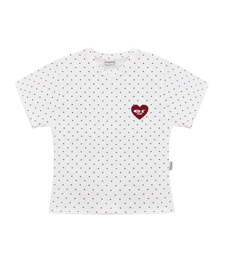 E261STS017RR Escapefrom Small Heart ESCF Logo Collage Appliqué Dot Slim Fit T-Shirt Ivory