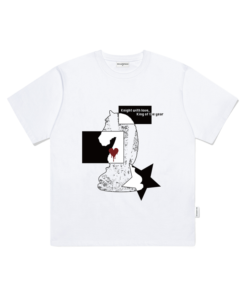 이스케이프프롬 하트 온 더 보드 프린트 오버핏 반팔티 화이트(Escapefrom Heart on the Board Print Oversized T-Shirt White)