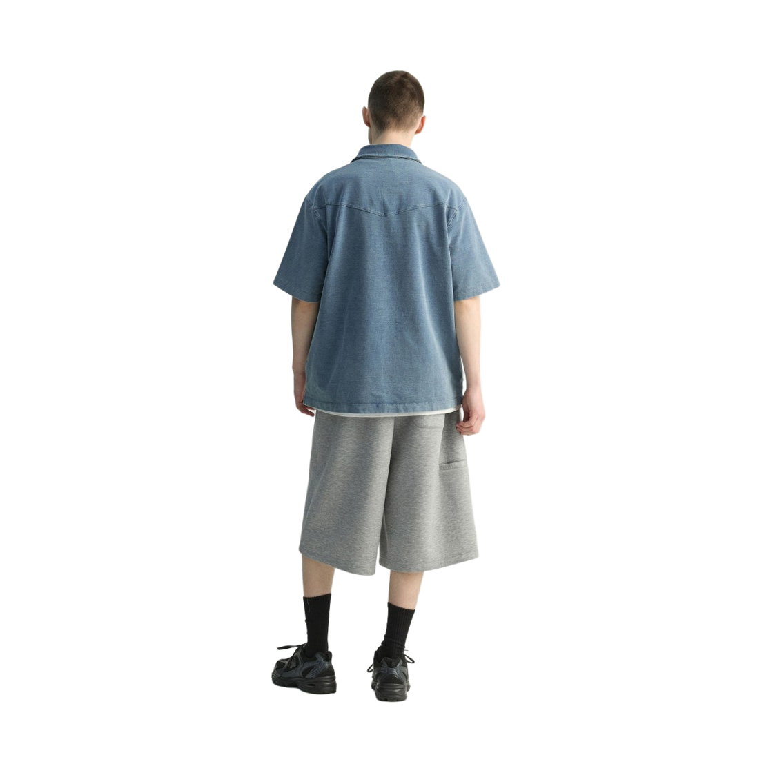 이로 자레스 데님 질감 버튼 카라 반소매 티셔츠 블루(Iro Jareth Denim Texture Button-Collar Short-Sleeve T-Shirt Blue) - 3