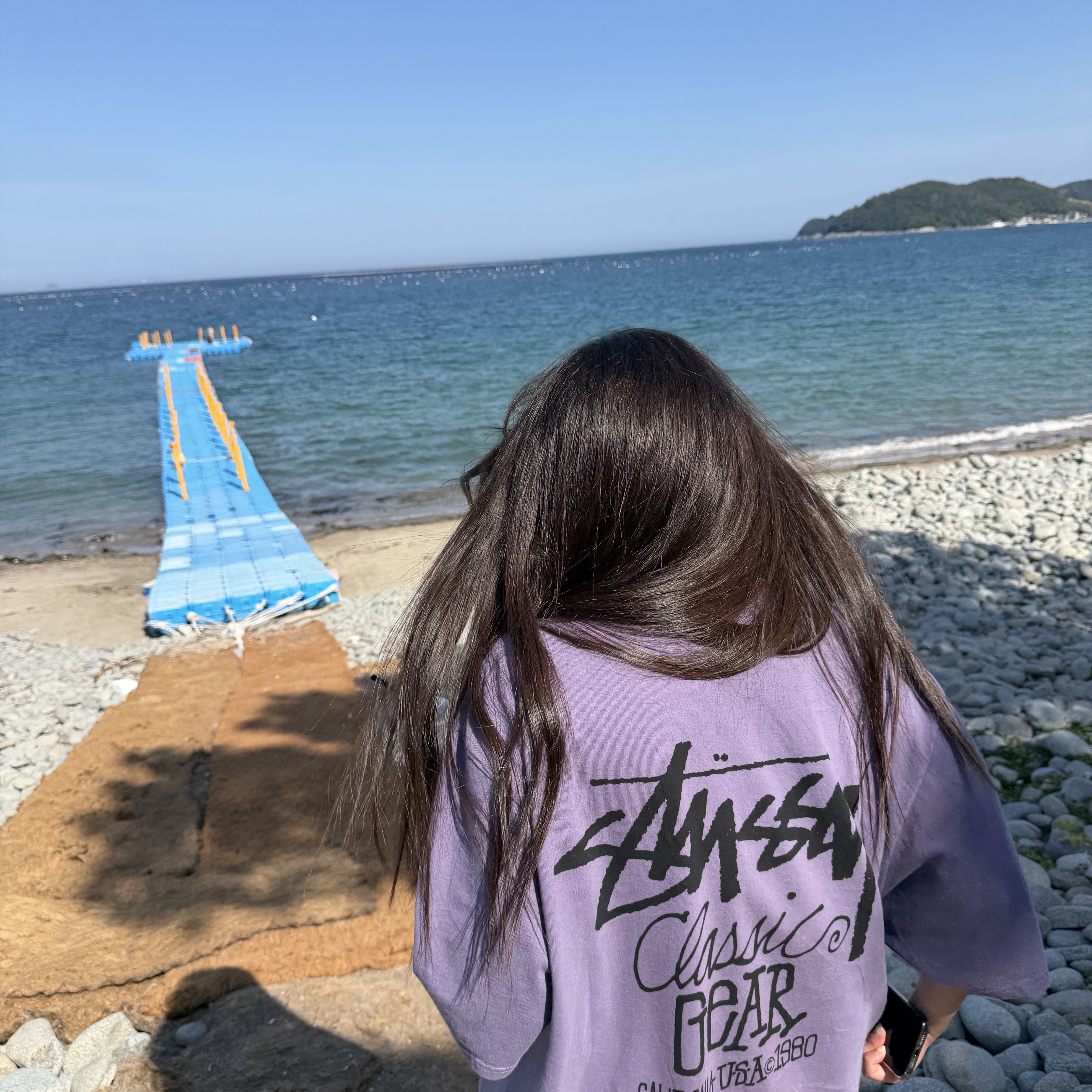 Stussy Pigment Dyed Classic Gear T-Shirt Grape 착용 스타일 - 1