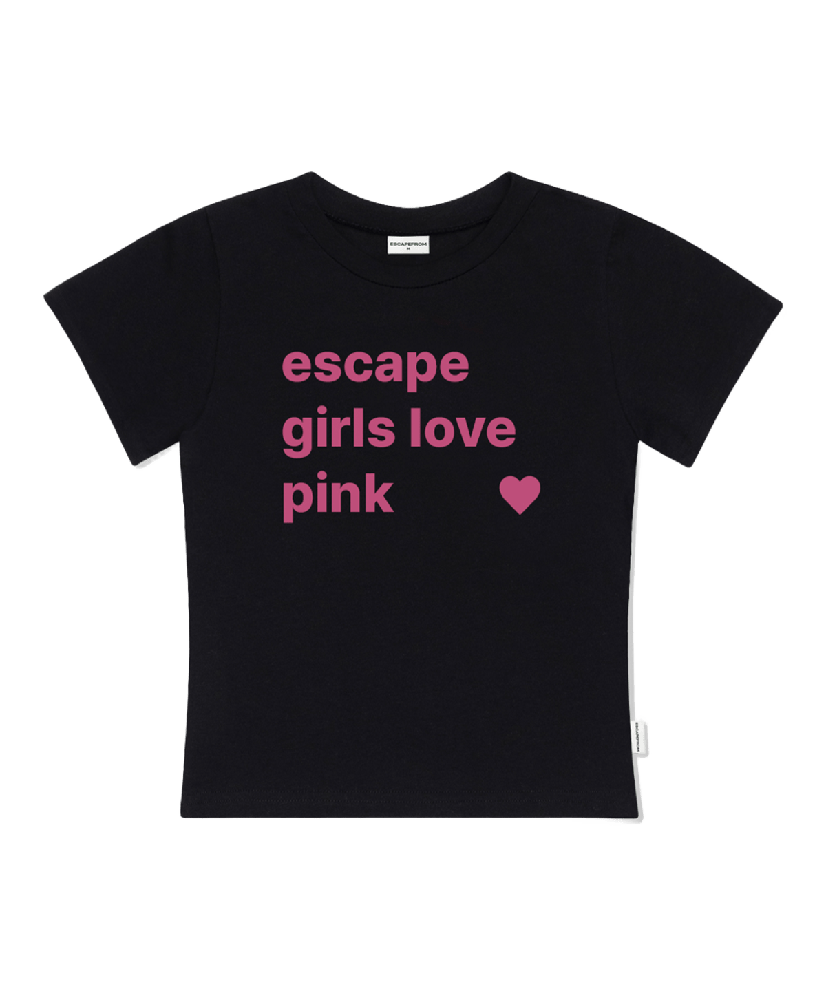 E261STS106BK Escapefrom Escape Girl Love Pink Print Slim Fit T-Shirt Black