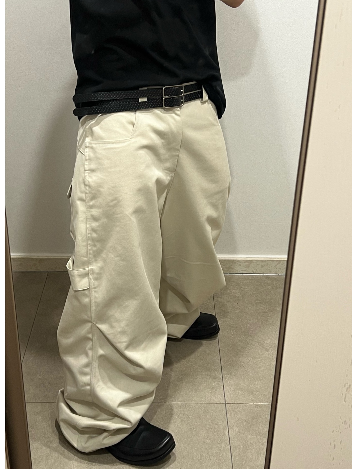 Epr. Layer Double Strap Belt, Kamien 247 All day Baggy Pants Light Beige 착용 스타일 - 2