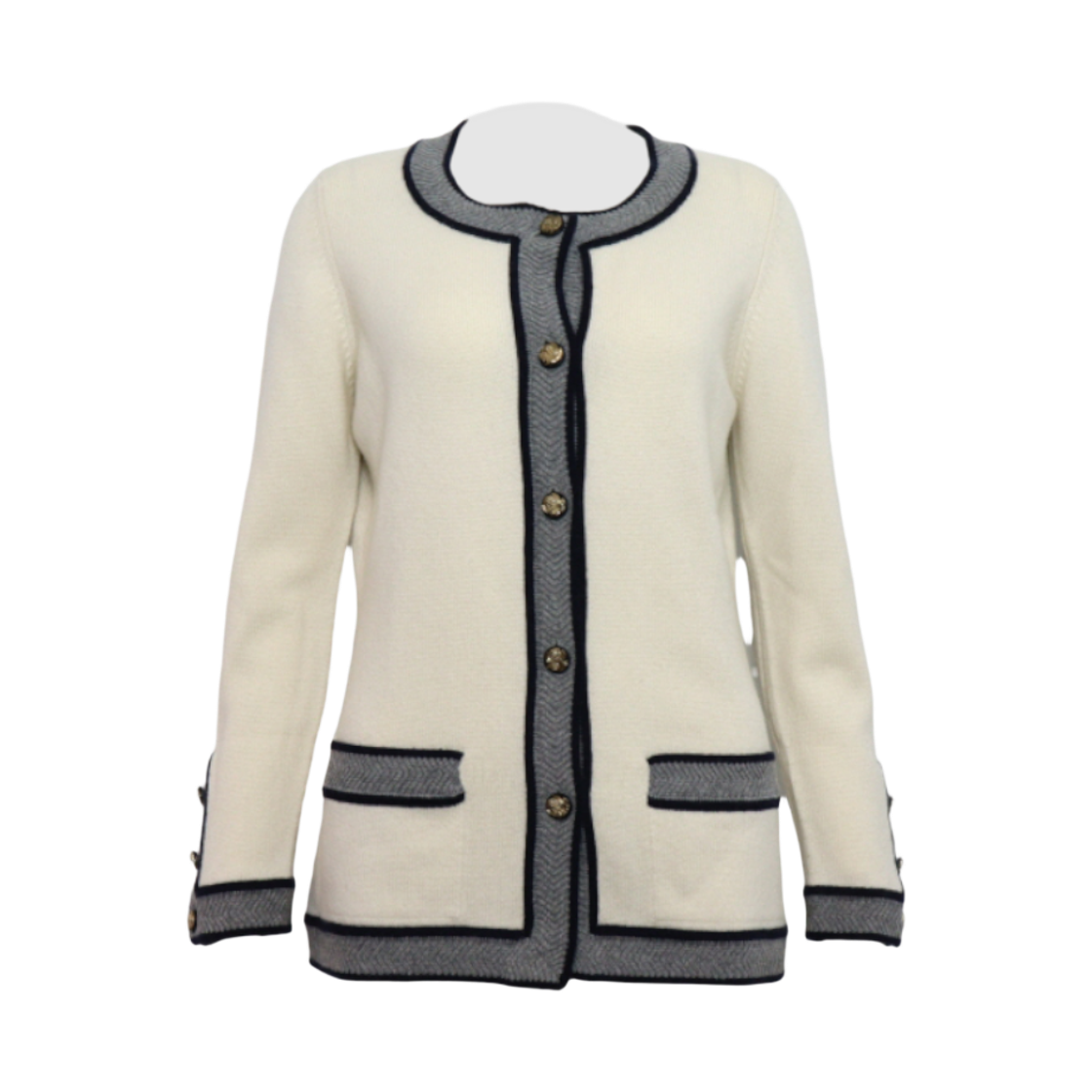 ITEGERQCFOPT Chanel White Terry Cashmere Long Sleeve Women's Cardigan