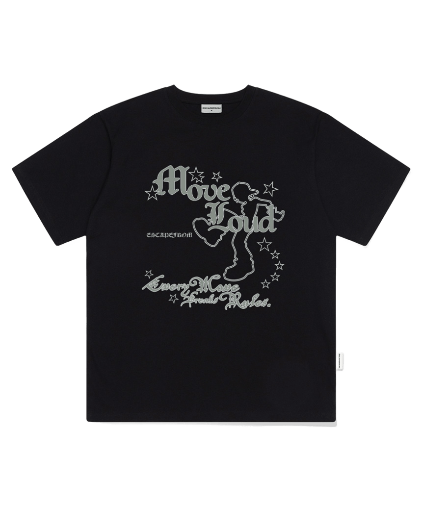 이스케이프프롬 무브 라우드 프린트 오버핏 반팔티 블랙(Escapefrom Move Loud Print Oversized T-Shirt Black) - 1