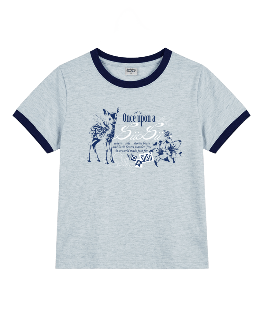 P261LTS008MB pagesiisii Vintage Bambi Print Ringer T-Shirt Melange Blue