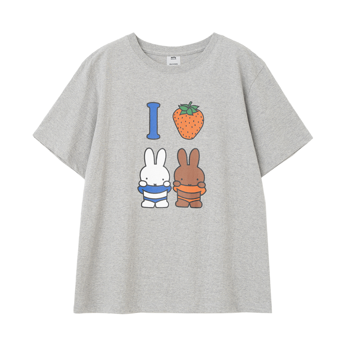 밀로 우먼 x 미피 아이 러브 미피 티셔츠 멜란지 그레이(MILLO WOMEN x miffy I Love Miffy T-Shirt Melange Gray)