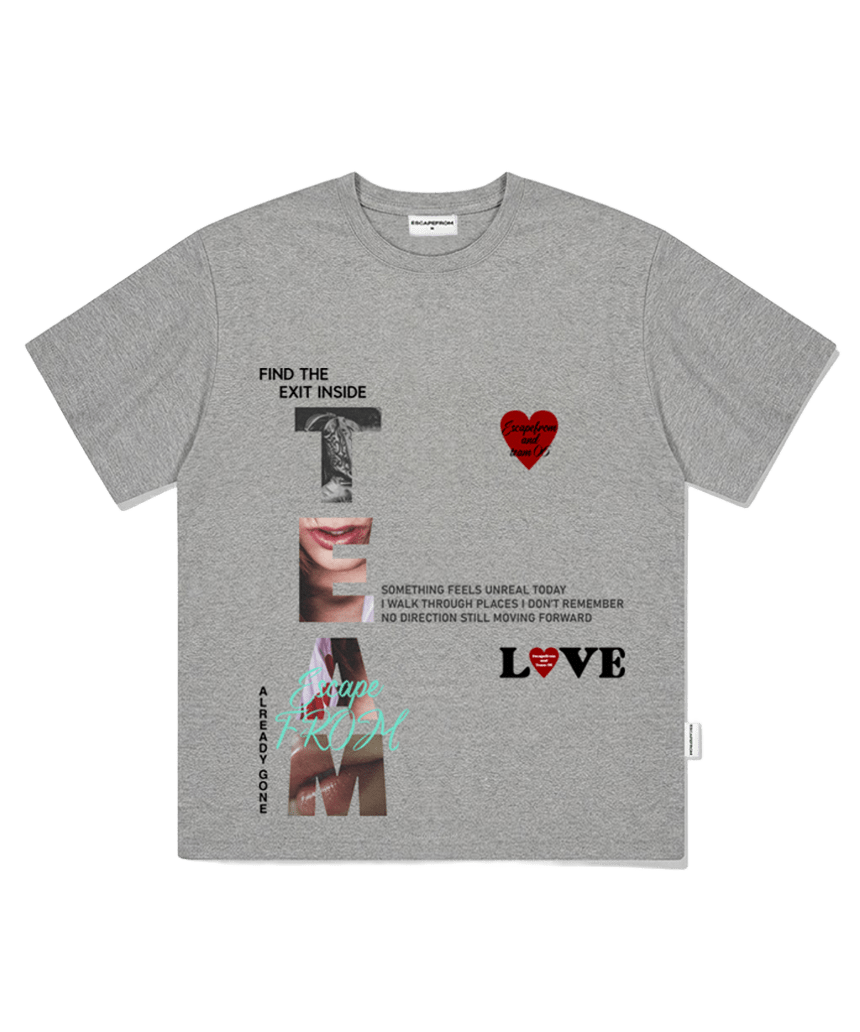 E261OTS141GR Escapefrom Exit Inside Print Oversized T-Shirt Gray