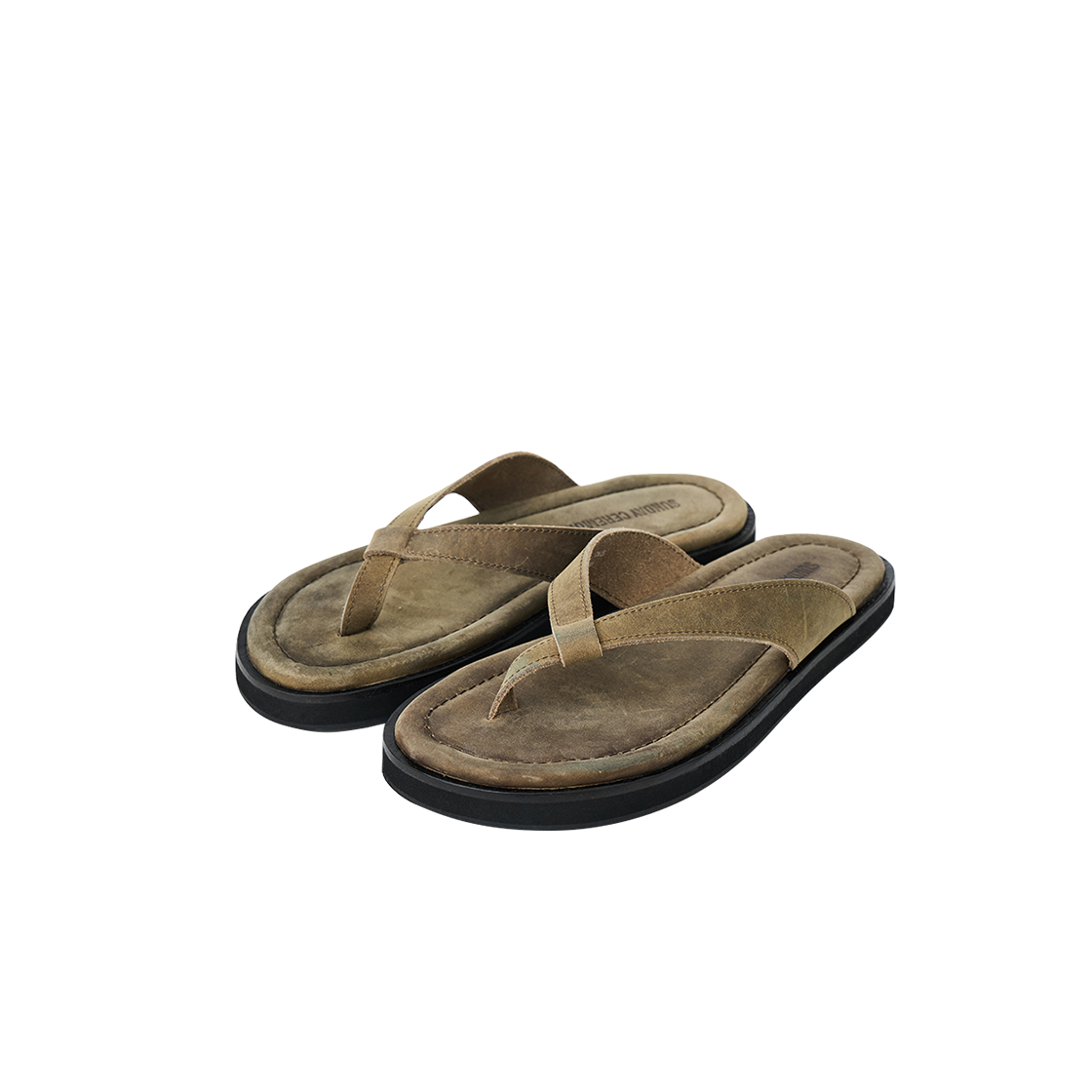 선데이세레머니 빈티지 레더 플립 플랍 - 올리브(SUNDAY CEREMONY Vintage Leather Flip Flops - Olive)