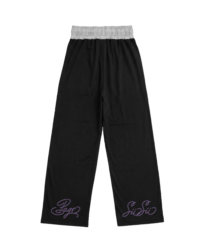 P261OSP007BK pagesiisii SiiSii Lettering Print Contrast Waistband Sweatpants Black