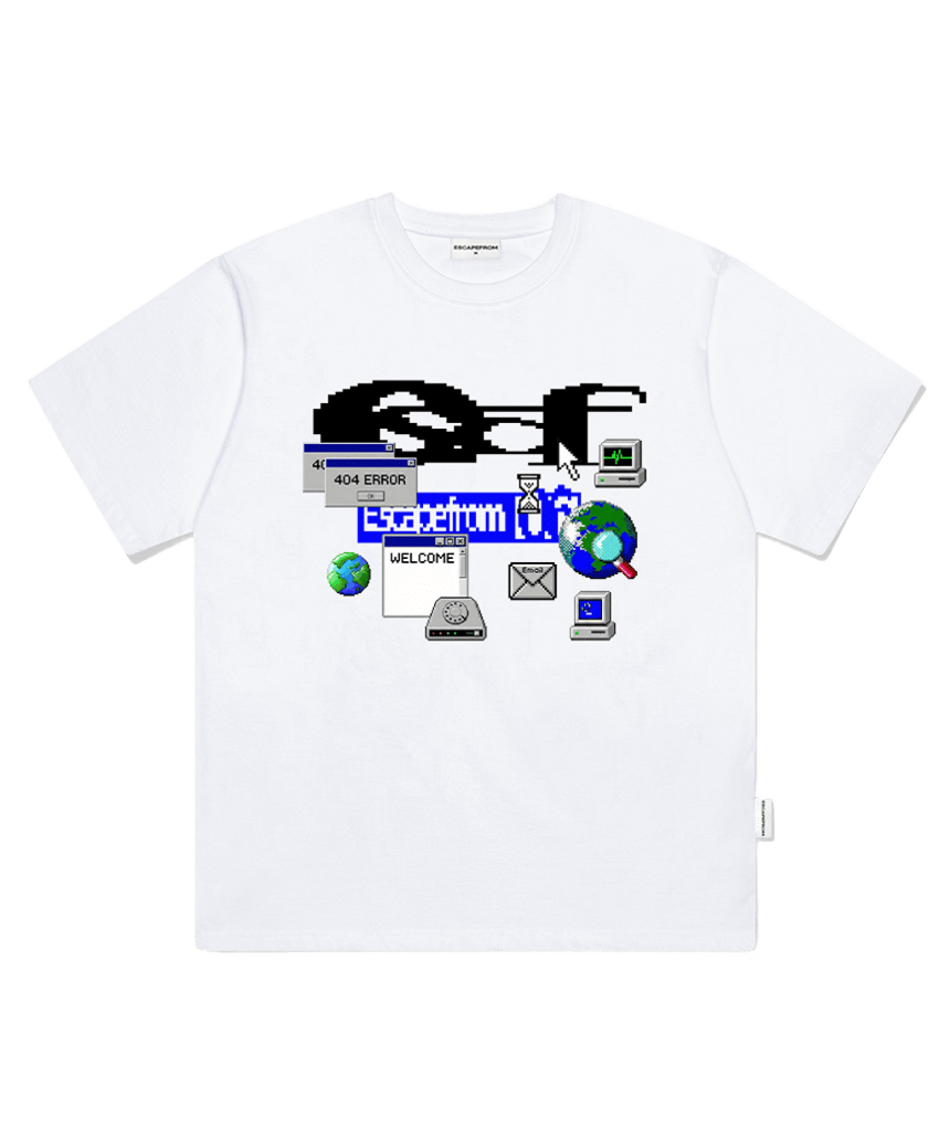 이스케이프프롬 Y2K 인터넷 ESCF 로고 콜라주 프린트 오버핏 반팔티 화이트(Escapefrom Y2K Internet ESCF Logo Collage Print Oversized T-Shirt White) - 1