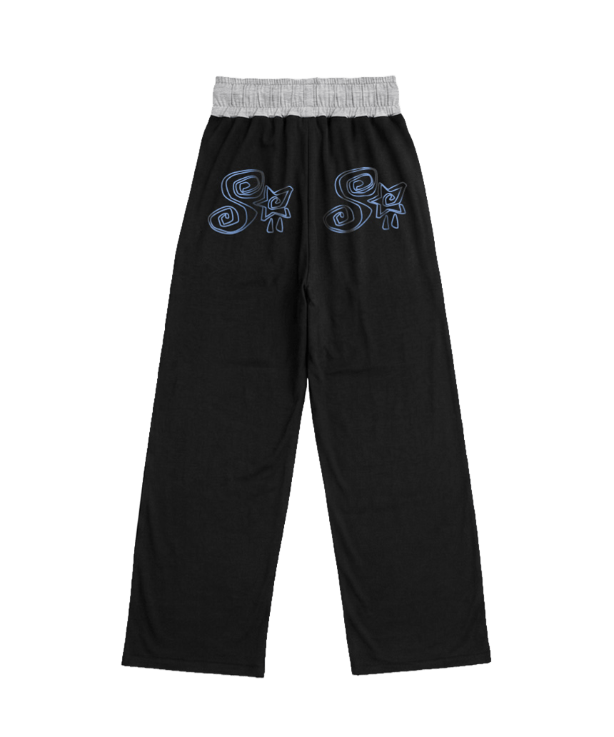 P261OSP012BK pagesiisii SiiSii Star Print Contrast Waistband Sweatpants Black