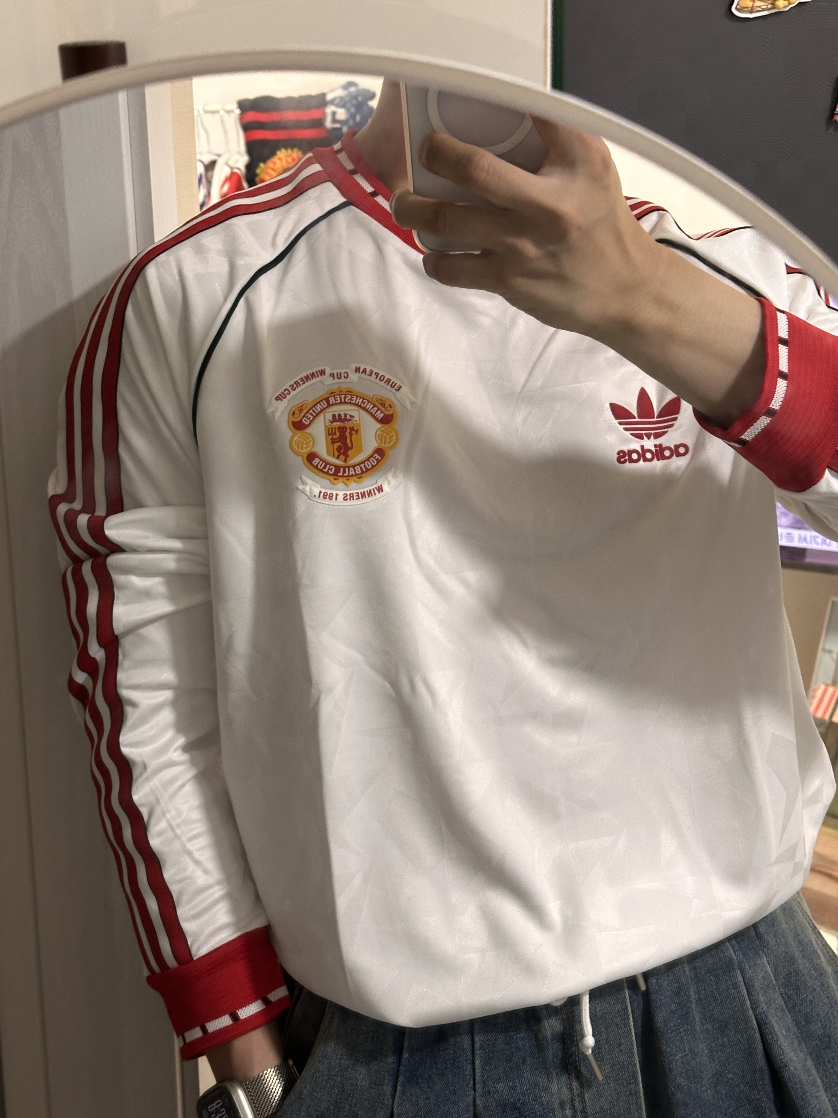 Adidas Manchester United 91 Away Long Sleeve Jersey White - KR Sizing 착용 스타일 - 2