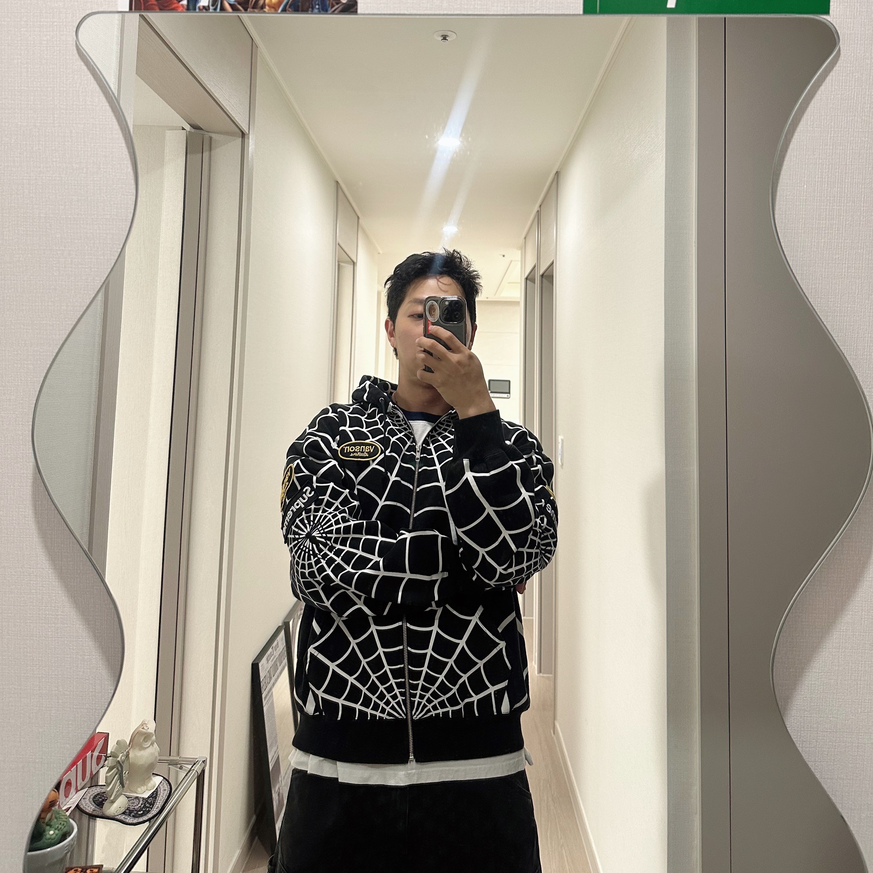 Supreme x Vanson Leathers Spider-Man Zip Up Hooded Sweatshirt Black - 26SS 착용 스타일