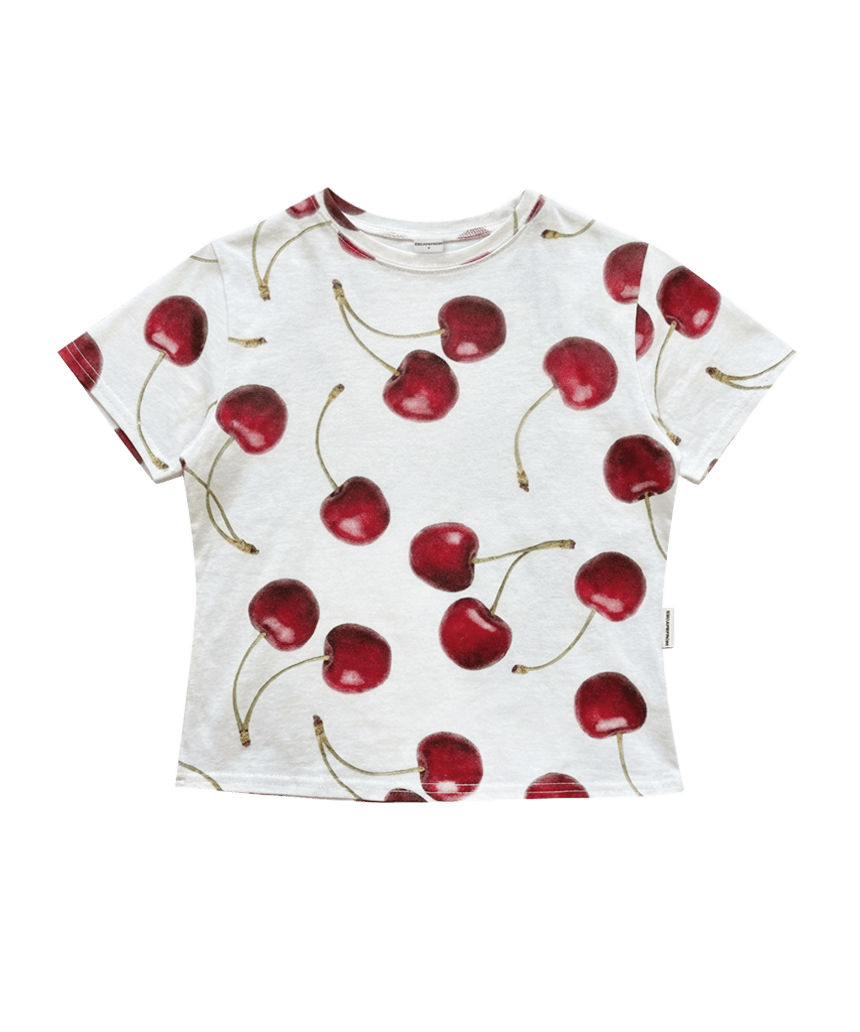 E261STS006RR Escapefrom Cherry All-Over Print Slim Fit T-Shirt Ivory