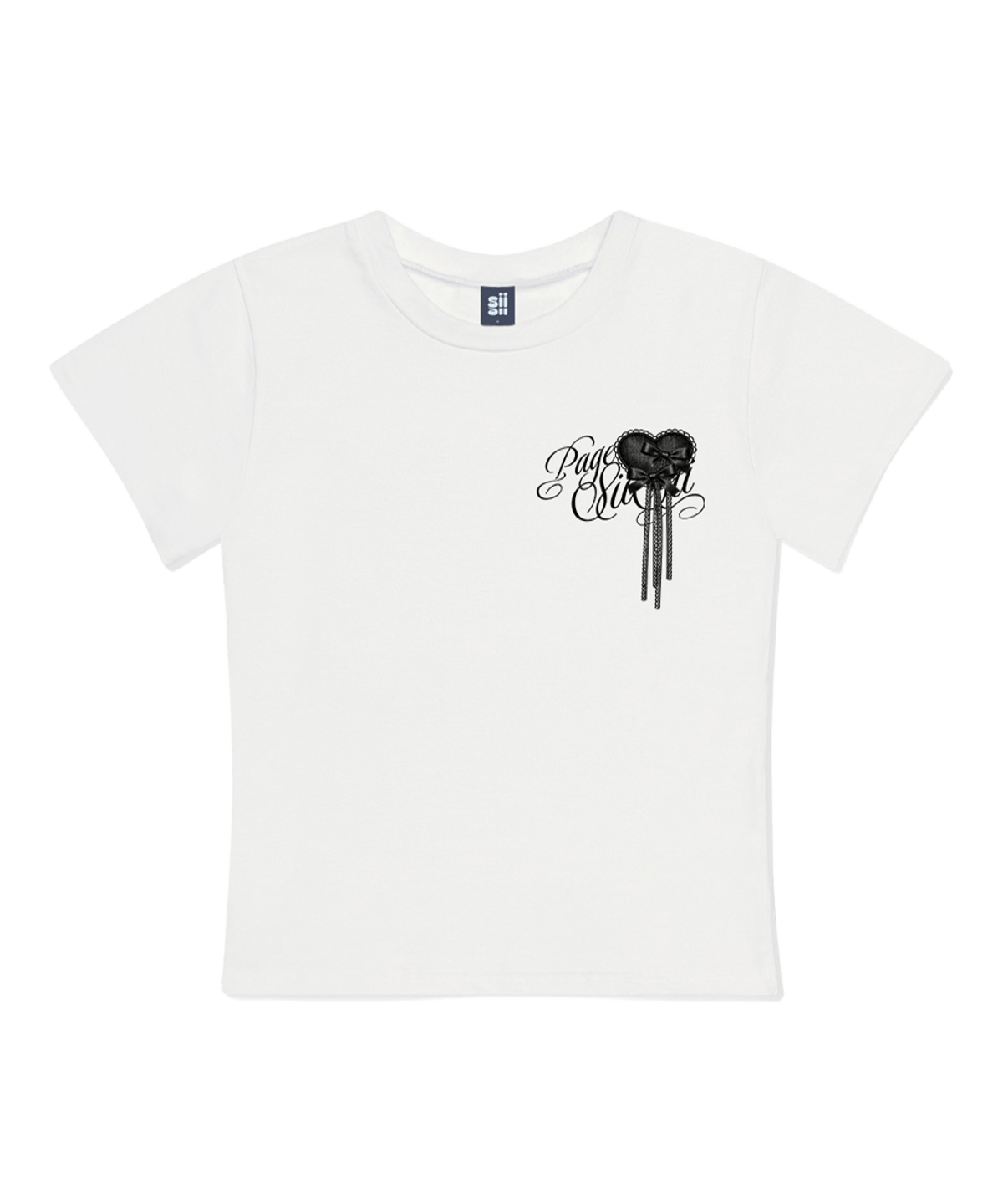 P261STS022IV pagesiisii Heart Ribbon Brooch Print Slim Fit T-Shirt Ivory