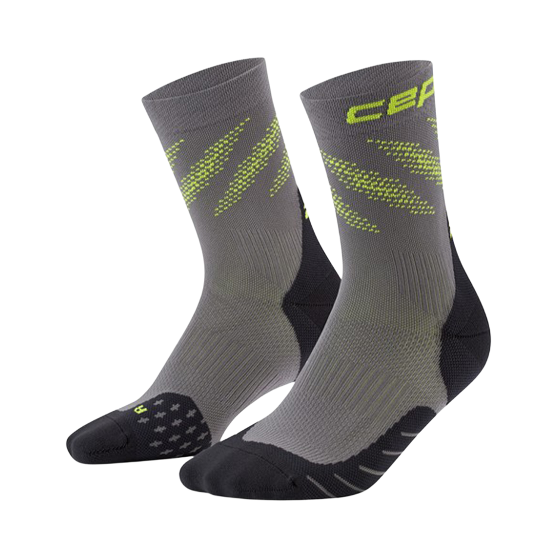 CEP 코어 런 에디션 이립틱 미드컷 삭스 다크그레이 라임 남성용(CEP Core Run Edt. Elliptic Socks Mid Cut Dark Grey Lime Men's)