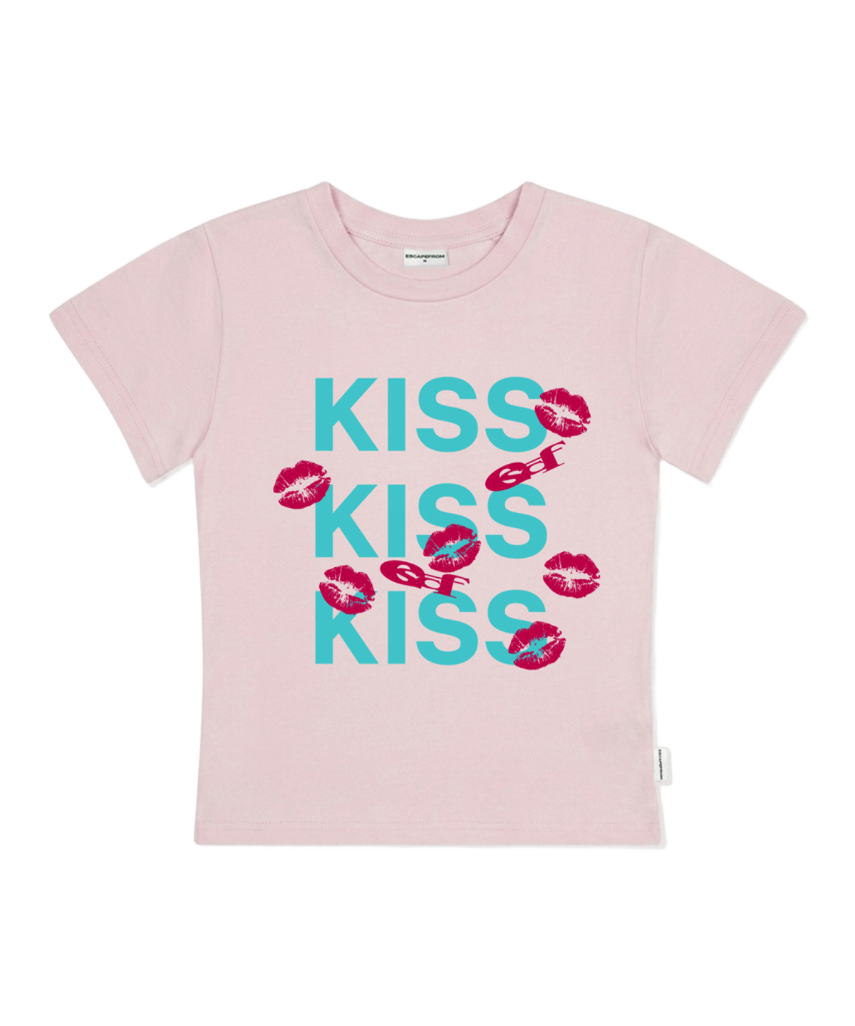 E261STS134PN Escapefrom Kiss Kiss Kiss Print Slim Fit T-Shirt Pink