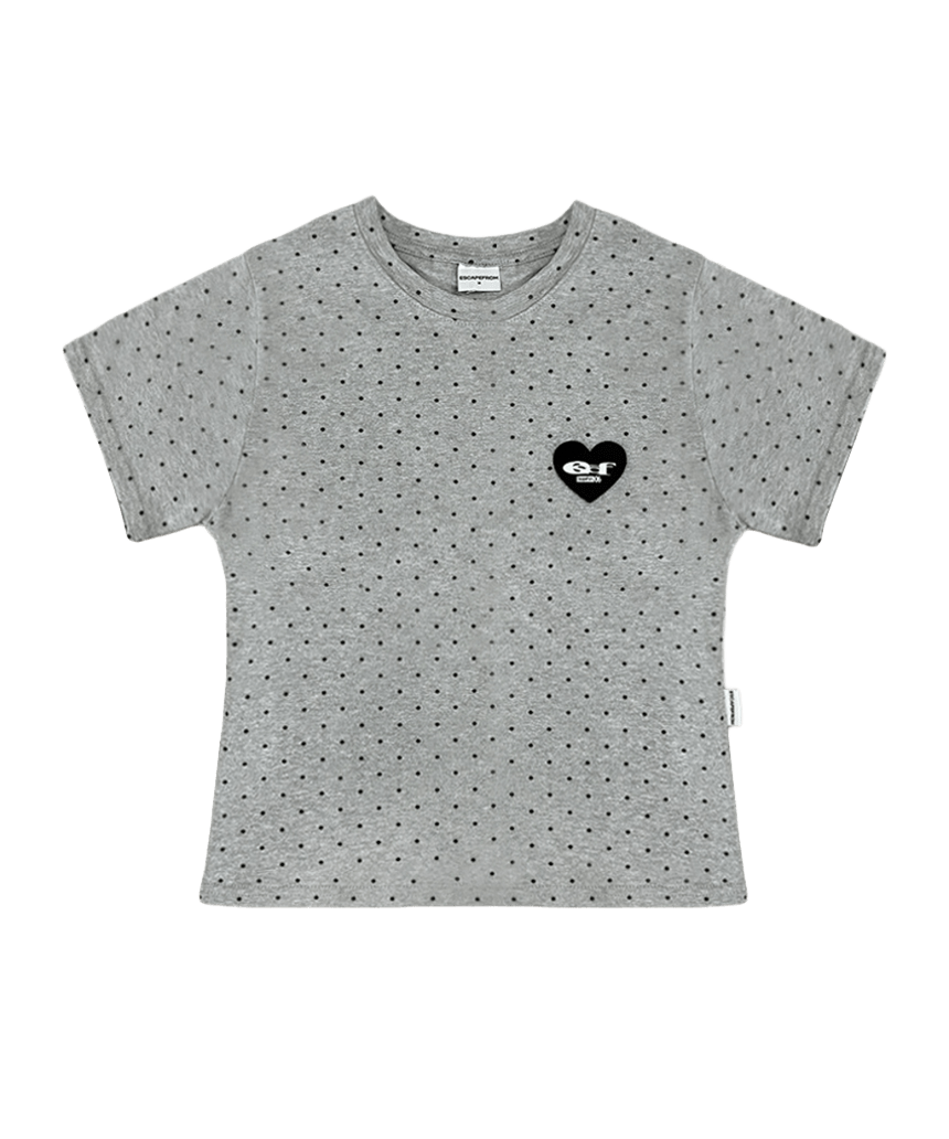 E261STS019RR Escapefrom Small Heart ESCF Logo Collage Appliqué Dot Slim Fit T-Shirt Gray