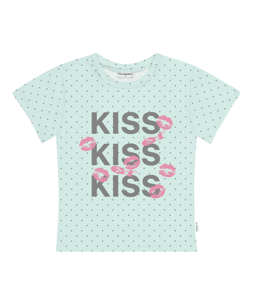 E261STS144RR Escapefrom Kiss Kiss Kiss Print Dot Slim Fit T-Shirt Mint