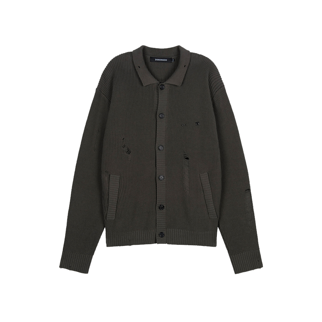 ZI2KT211DG ZIOSONGZIO Destroyed Collared Cardigan Dark Grey