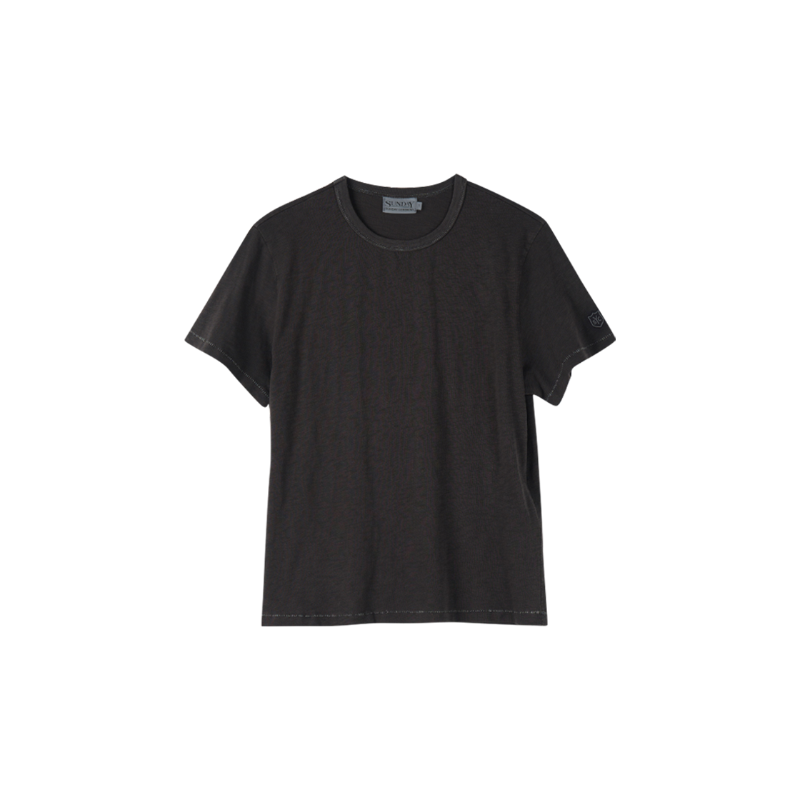 (W) 선데이세레머니 내추럴 다이드 베이직 슬럽 티 - 딥 차콜((W) SUNDAY CEREMONY Natural Dyed Basic Slub Tee - Deep Charcoal)