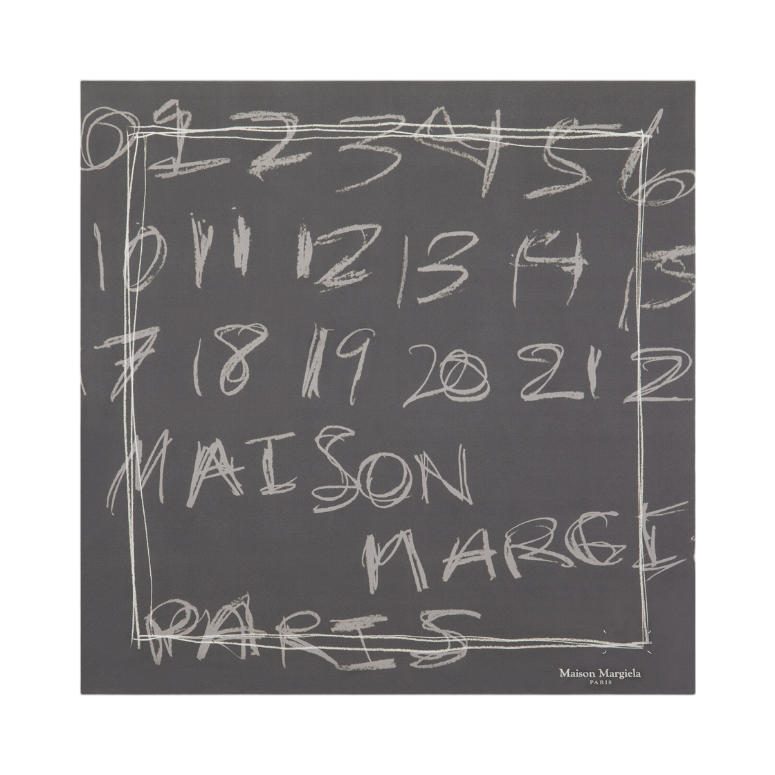 S51TF0049M35820855S Maison Margiela Scribbled Numerical Silk Foulard Dark Grey
