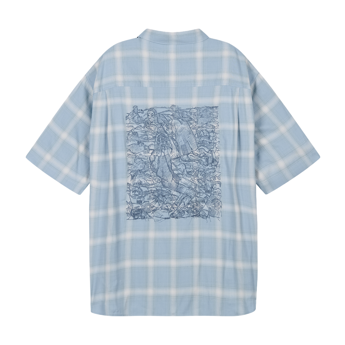 지오송지오 레비테이션 아트워크 체크 하프 셔츠 스카이블루 ZI3SH304SB(ZIOSONGZIO Levitation Artwork Check Half Shirt Sky Blue) - 1