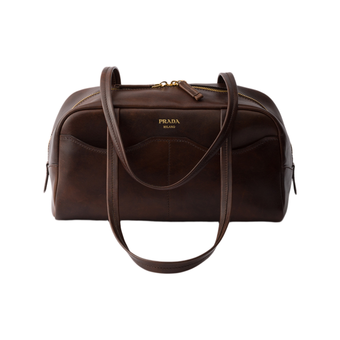 1BB165-2ZQ6-F0324 Prada Carry Large Antiqued Leather Top-Handle Bag Cocoa Brown