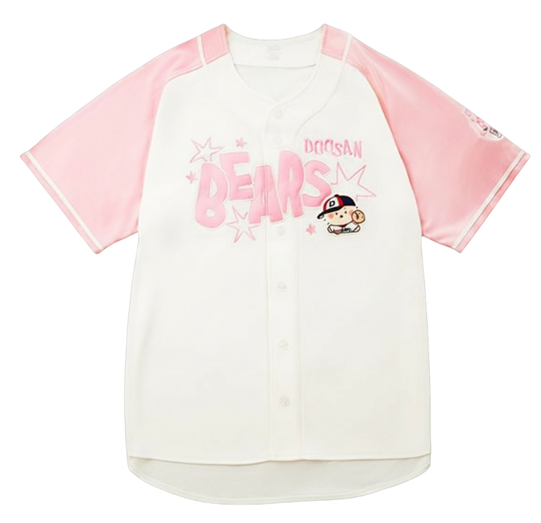 두산 베어스 x 망그러진곰 레플리카 유니폼 화이트 핑크 (논 마킹 버전)(Doosan Bears x Manggom Replica Uniform White Pink (Non Marking Ver.))
