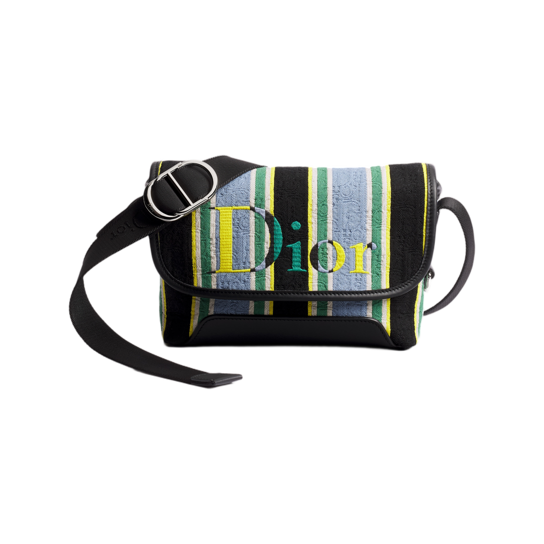 2DBCA627TSL-H951 Dior Dioriviera Dior Jet Flap Strap Bag Mini Dior Oblique Sun Stripe Jacquard Blue Green
