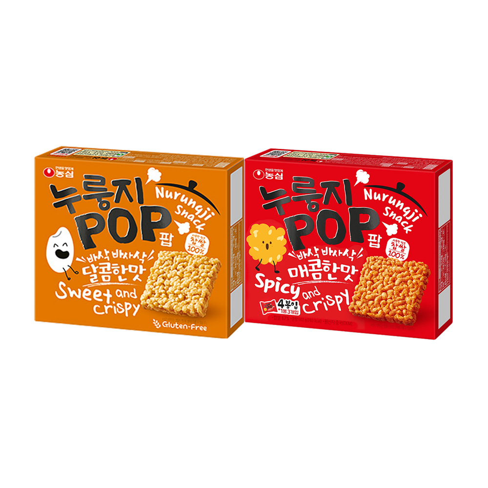농심 누룽지팝 오리지널맛 4봉 + 누룽지팝 매콤한맛 4봉(Nongshim Crispy Scorched Rice Snack Original 4 Packs + Spicy Flavor 4 Packs)