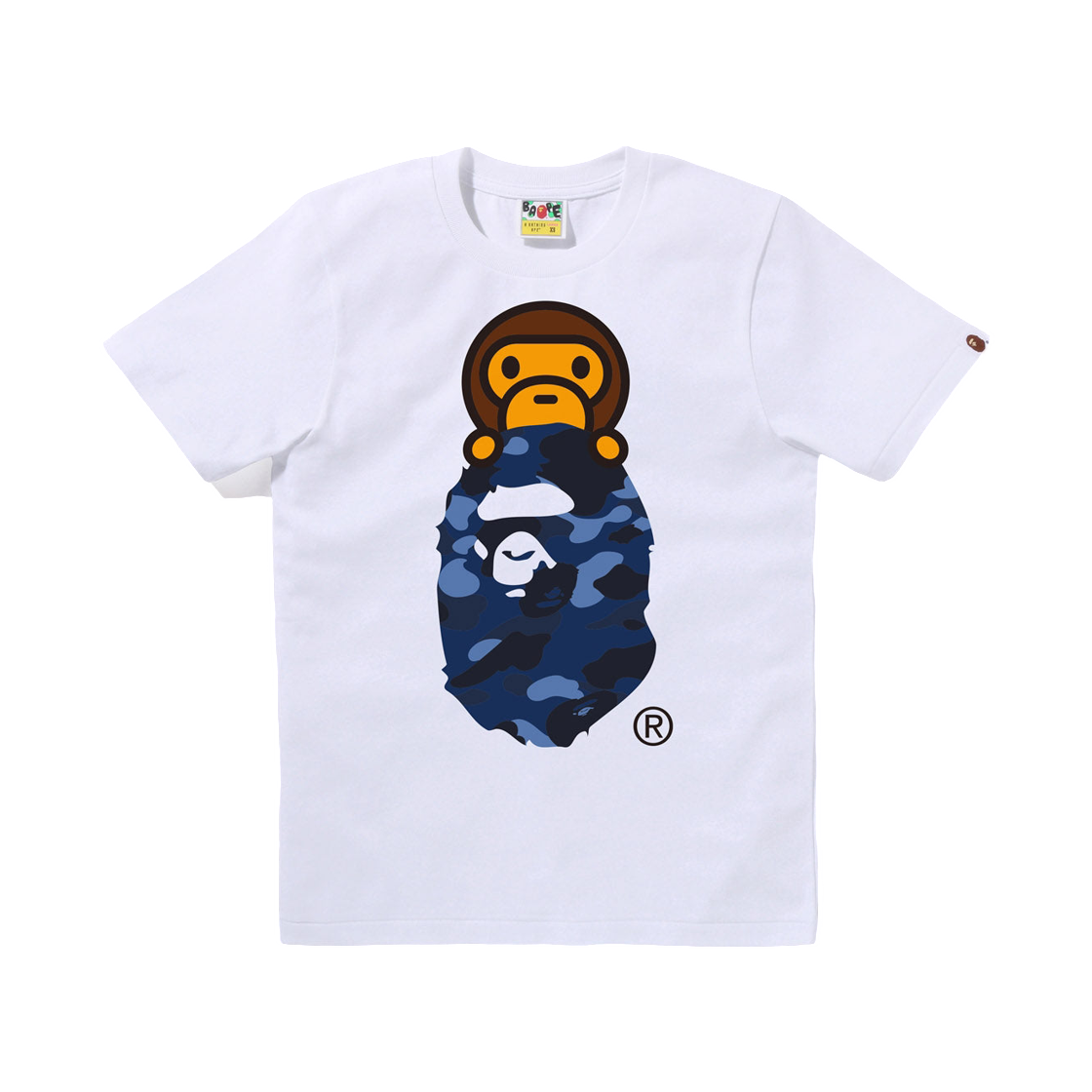 (W) 베이프 컬러 카모 마일로 온 에이프 헤드 티셔츠 화이트 네이비((W) BAPE Color Camo Milo On Ape Head T-Shirt White Navy)