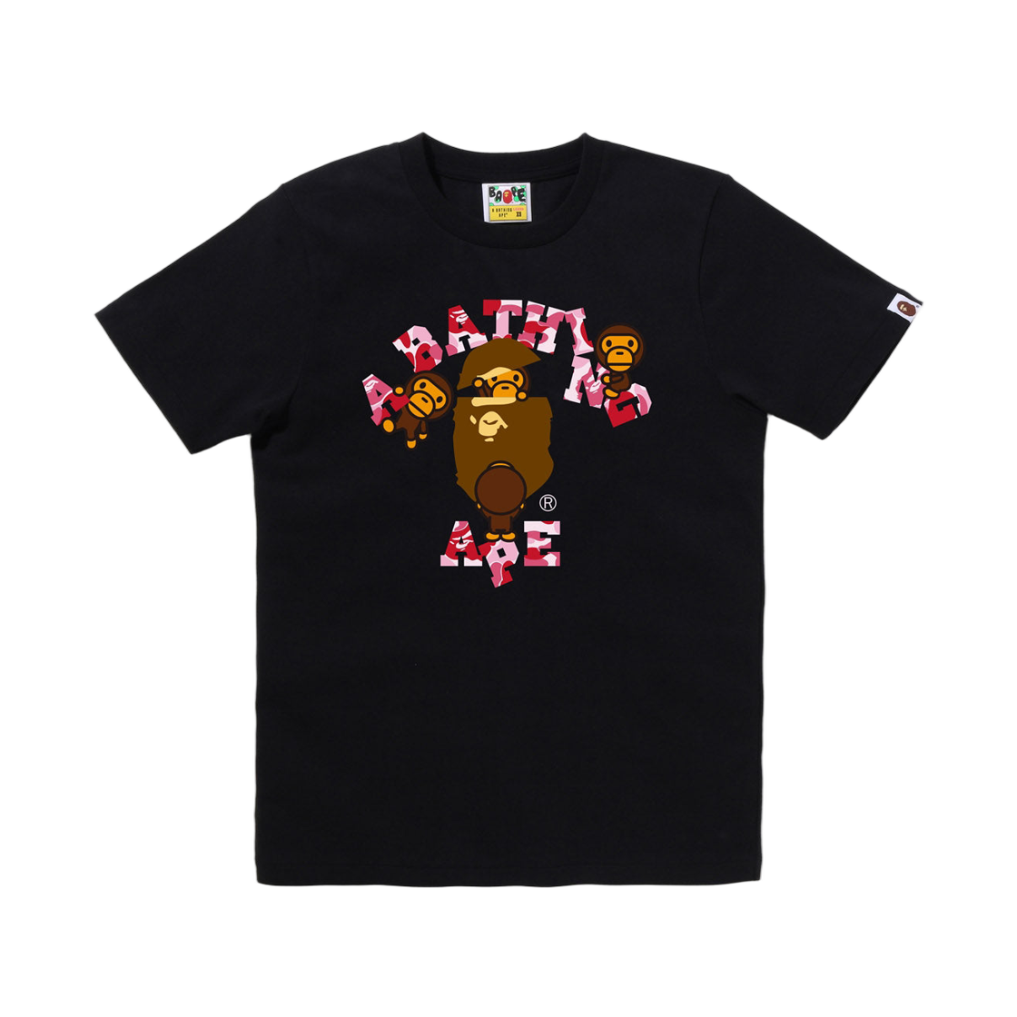 (W) 베이프 ABC 카모 컬리지 마일로 티셔츠 블랙 핑크((W) BAPE ABC Camo College Milo T-Shirt Black Pink) - 1
