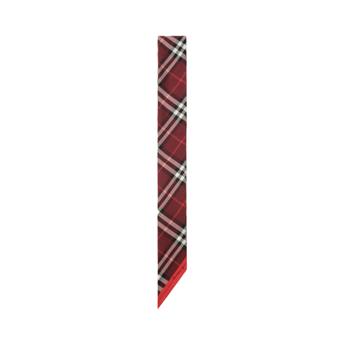 버버리 스키니 콘트라스트 체크 실크 스카프 샌드 베이지 옥스블러드 레드(Burberry Skinny Contrast Check Silk Scarf Sand Beige Oxblood Red) - 2